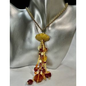 Whiting Davis Gold Tone Beaded Tassel Necklace 22.75” Long